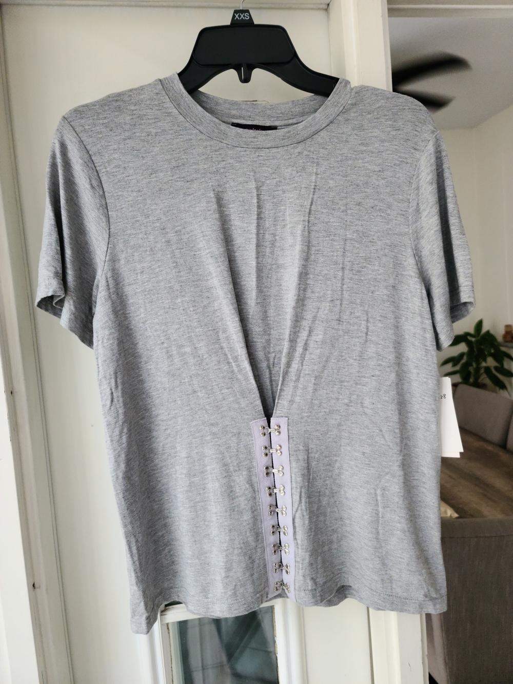 Gray Short Sleeve Hook-Front Tee